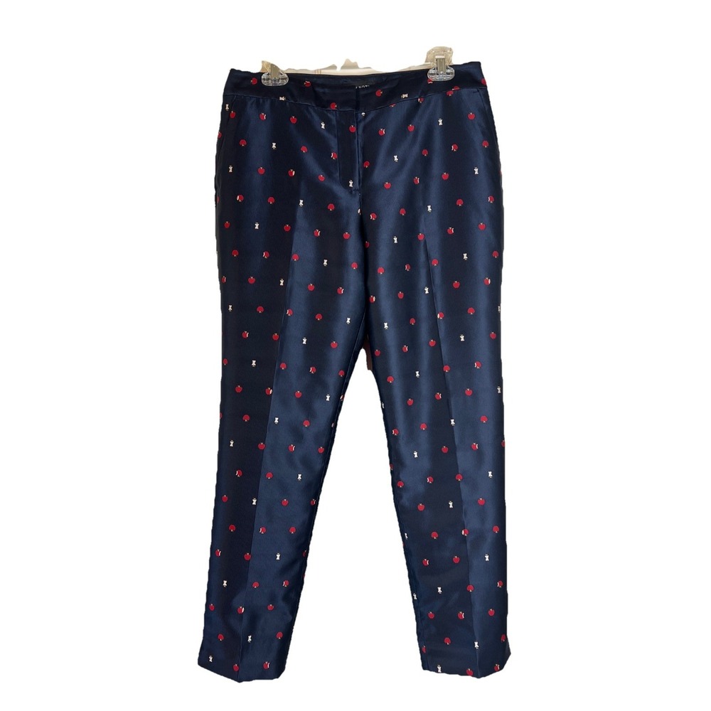 Talbots‎ Women Blue Apple Print Ankle Pants Jacquard Preppy Teacher Slim Size 10
